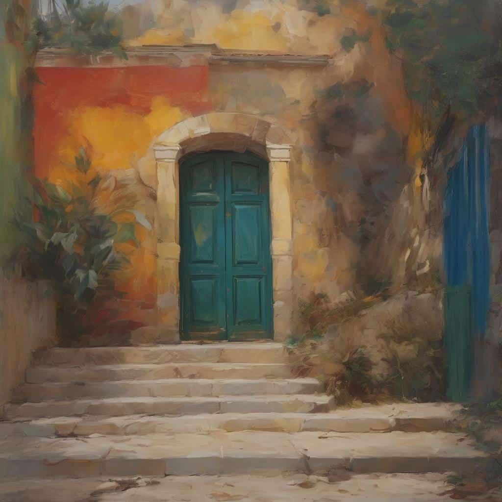 Πόρτα με καλλιτεχνική φαντασία και δημιουργική έκφραση σε παλιά πόλη.