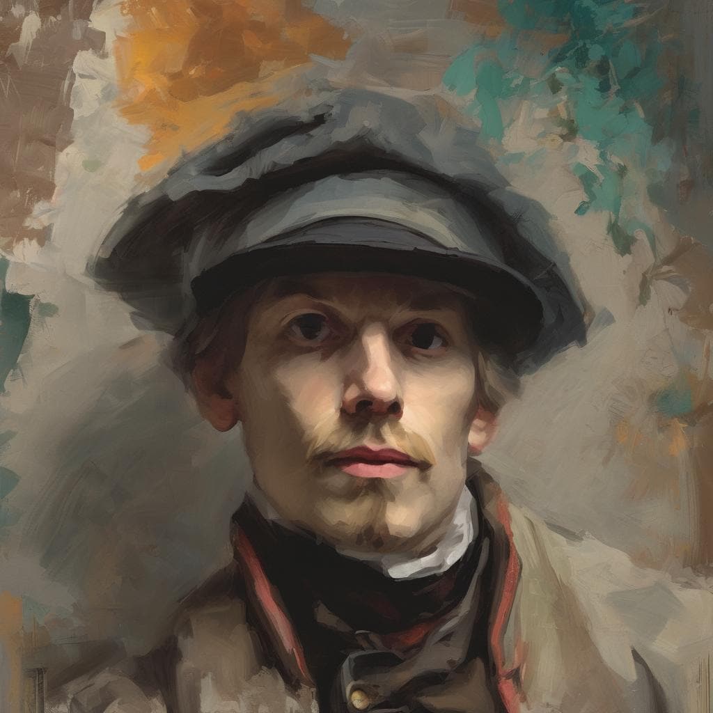 Παραδοσιακή πορτρέτο του νεαρού άνδρα με καπέλο, ζωγραφική τεχνική, καλλιτεχνικές φωνές και δημιουργική έκφραση.
